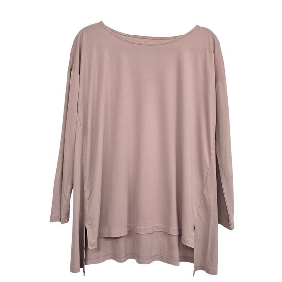 Eileen Fisher Long Sleeve Tunic Top L Pink Minimalist QuietLuxury Layering - Picture 1 of 8